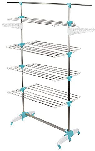 FACILITYS - Étendoir Linge Intérieur - Séchoir à Linge Pliable, 172 x 67 x 168 cm, Étendage 30 m - Pieds Rabattables à 6 roulettes - Étendoir à Linge en Acier Inoxydable - Format Familial