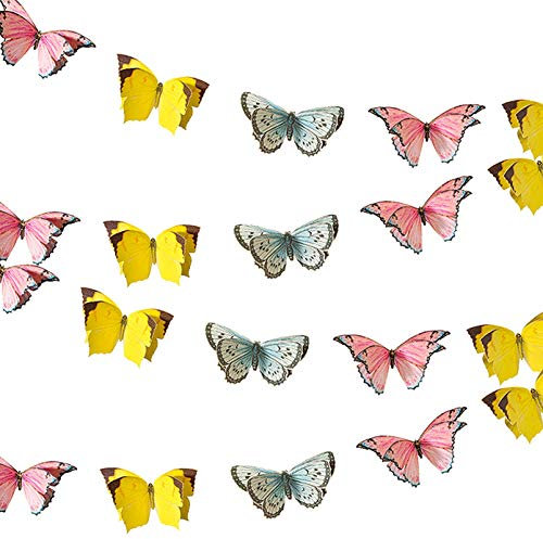 Talking Tables 5m (16ft) Small 3D Butterfly Garland Bunting | Pastel Birthday Decorations | Supplies for Kid's Party, Woodland Fairies Theme, Girls Bedroom Accessories, 5 metres