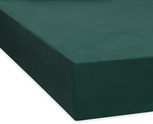 TRAUMSCHLAF Feinbiber Boxspring Spannbetttuch – kuschelig, weich aus 100% Baumwolle – flauschig, passformbeständig mit Rundumgummi – für Matratzen bis 35 cm – 200x200 cm, Tanne