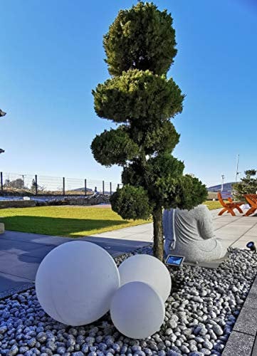 Trango 3er Set 34500WB IP65 Gartenkugel in Weiß matt mit 30/40/50cm Durchmesser *SNOW* Kugelleuchte inkl. je 1x 4-5 Watt E27 LED Leuchtmittel & je ca. 5 Meter IP44 Kabel, Gartenleuchte, Leuchtkugel