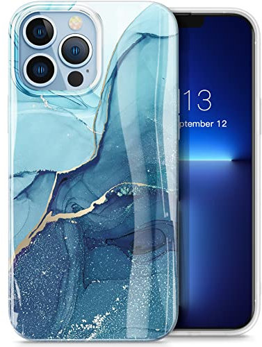 GVIEWIN Compatible with iPhone 13 Pro Max Case 6.7 2021, Marble Slim Shockproof Soft TPU Rubber Stylish Protective Bumper Cover,Navy Blue