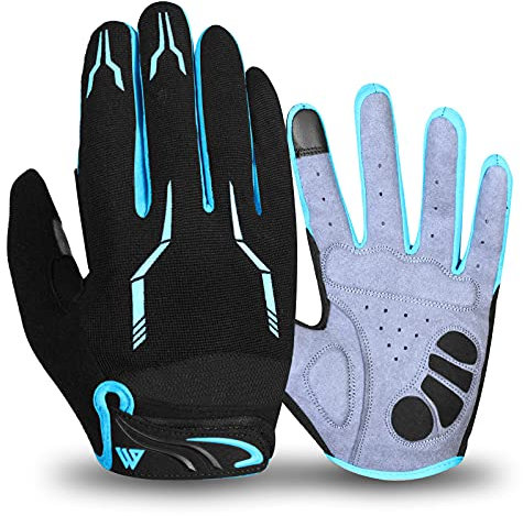 WESTWOOD FOX WFX Fahrradhandschuhe Vollfinger Mountainbike Handschuhe Touchscreen MTB Handschuhen Gepolstert Anti-Rutsch MTB Rennrad Sport Hándschuh für Damen und Herren (Blau, S)