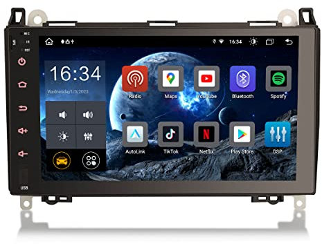 Erisin 9 Zoll 8-Kern 4GB+64GB Android 13 Autoradio Bluetooth GPS Navigation Für Mercedes W169 W245 A/B Klasse Sprinter Viano Vito VW Crafter CarPlay Android Auto DSP WiFi DAB+ OBD2 USB RDS DVB-T2 SWC