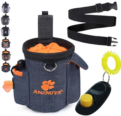 AMZNOVA Leckerli-Trainingstasche, Mehrzweck- und tragbare Leckerli-Tasche für Welpen, Verstellbarer Bund und Kotbeutelspender für Spaziergänge, Wandern, Heideblau