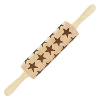 Fackelmann 3154250 Rouleau à pâtisserie en bois, rouleau de pâtisserie à motifs étoiles de Noël, Bois, 40 x 6 cm