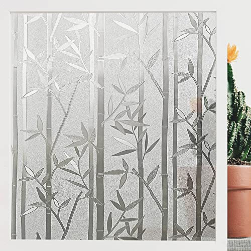 Finnez Vinilos para Ventanas Privacidad Protección Vinilo Pegatina Anti UV Translucido Película Fácilmente Adhesiva para Decorativa para Baño Cocina Oficina (Patrón de bambú) (44.5 x 400 cm)