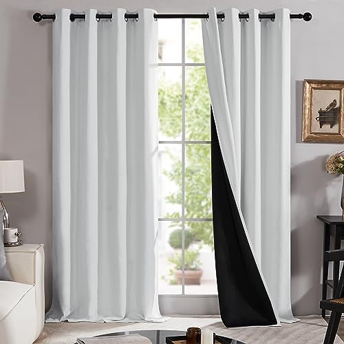 Deconovo Full Light Blocking Eyelet Blackout Curtains with Lining, Modern Noise Protection Double Layer Curtains for Bedroom, 55 x 70 Inch(W x L), White, 1 Pair