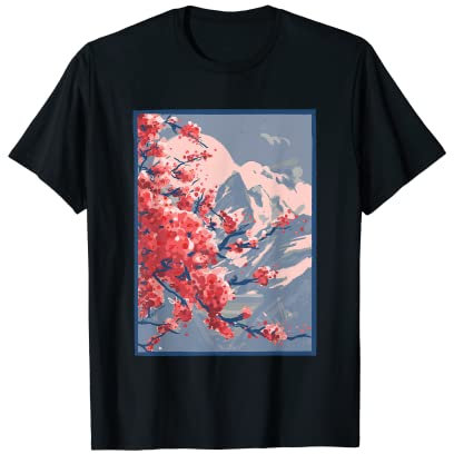 Cherry trees in bloom Japanese mountain landscape Yoshino Gi T-Shirt