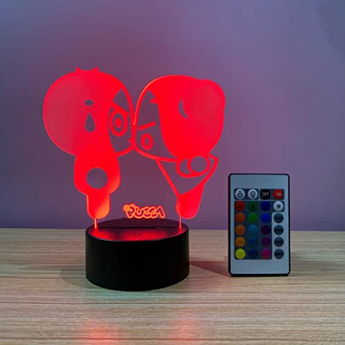 Pucca LED-Lampe für Kinder, Farbwechsel, USB, Nachtlicht und Dekoration, mit offizieller kabelloser Fernbedienung (romantischer Kuss)