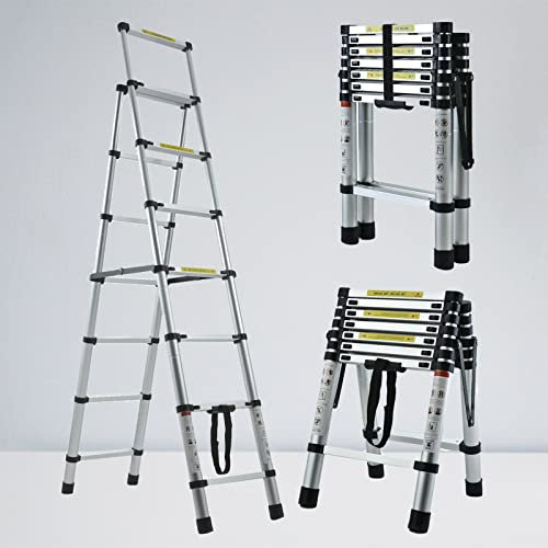 6.5FT A-Frame Aluminum Extension Ladder Adjustable Folding Telescoping Ladder 330lb Max Load Portable Multi-Purpose Step Ladder Anti-Slip Steps Lightweight Easy to Use EN131 Safe Standard