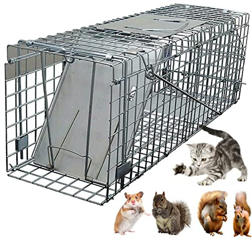 Animal Trap Cage, Large Rat Traps Humane Live Mouse Trap Cages, Squirrel Trap Metal Humane Live Vermin Large Pest Animal Bait Cage Catcher, Reusable Humane Live Trapping, 24 x 7.5 x 8.3 inc