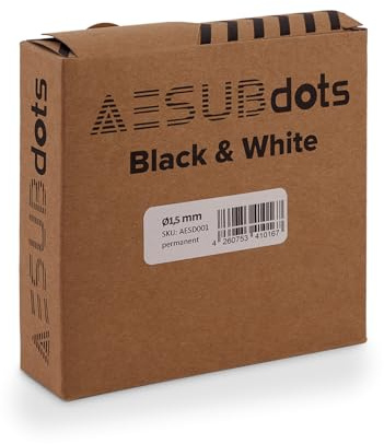 AESUBdots black&white – Weiße Referenzpunkte für 3D-Scanner mit strukturiertem Licht, selbstklebend & zweibahnig, für AESUB Scansprays geeignet, Ø 1,5 mm, Rolle mit Abrissperforation