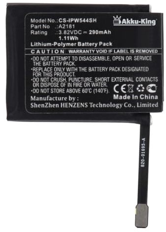 Akku kompatibel mit Apple A2181 - Li-Polymer 296mAh - für Watch Serie 5 44mm, Watch SE 2 44mm