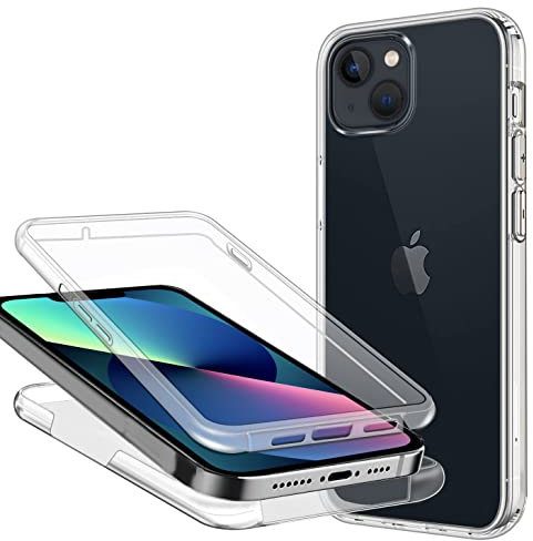 ZYIMOU Hülle für iPhone 13 / iPhone 14 Handyhülle 360 Grad, Transparent Full Schutz Kratzfest Dünn Durchsichtige Case Silikon Schutzhülle, Hart PC Zurück + Weich TPU Vorderseite