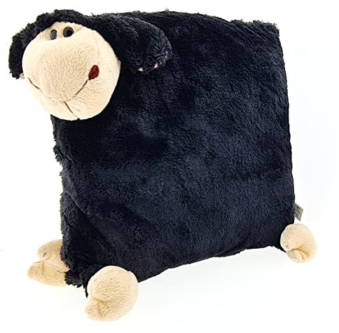 ONTOUR Flauschiges Deko-Kissen Schaf SCHWARZ, mit Kopf und Beinen, schön weich flauschig und super-süß, Plüsch Fell Schafkissen 38x33x13cm