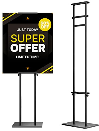 WHAUU Display Stand Sign Holder,Heavy Duty Adjustable Pedestal Sign Stand Up to 75 inch,Double-Sided for Board & Foam Sign,Sign Stand with Base,Fit Wedding,Restaurant or Business(Poster not Included)