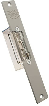 IFAM Cerradero Eléctrico E-Strike B1B1ANB01G, Abrepuertas Reversible Simétrico, Ancho 16 mm, Palanca de desbloqueo, Pestillo Radial Ajustable, Frente Corto Gris Puerta de Madera y Aluminio Interior