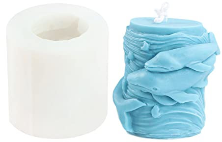 Xidmold 3D Delfin Zylinder Kerzenform, Kerzen Form Gießform, Kerzengießform, Tier Kerze Form für Sojawachs Kerzen Machen, Gips, Handwerk Ornamente (Delfin)