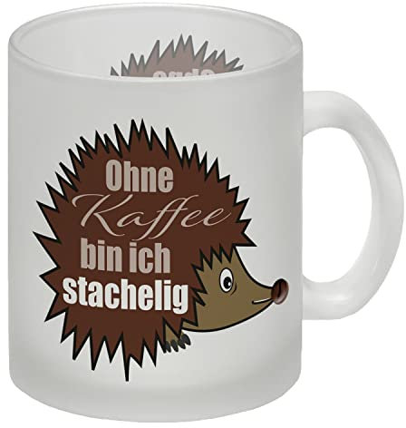 Ohne Kaffee bin ich stachelig Igel Glas Tasse in weiß mit Spruch Tasse für den Herbst für Liebhaber von Kaffee die man ohne den ersten Becher im Büro nicht ansprechen sollte
