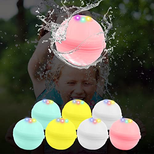 8Stück Leuchtende Wasserbomben Splash Bälle, Wiederverwendbare Wasserbomben Beleuchtete im Dunkeln für Sommer Pool Party Geschenke, Schnell Füllende Geeignet für draussen Wasser Aktivität Spiel