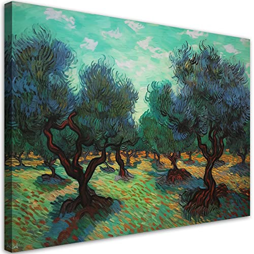 Feeby Bilder Vincent Van Gogh 90x60 cm 1 tlg Schlafzimmer Modern Vlies Leinwandbilder Bild auf Leinwand Kunstdruck Wand Wanddeko Design Wohnzimmer Büro Flur Hotel Spa Olivenbäume AI Grün