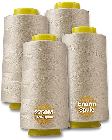 NäHgarn Overlockgarn 100% Polyester Beige NäHgarn Set FüR NäHgarn Faden Garn NäHmaschine 4 NäHgarn Zwirn ReißFest NäHmaschinengarn Thread NäHfaden Overlock Garn 40/2 Je 2745 M, Insgesamt 11000m