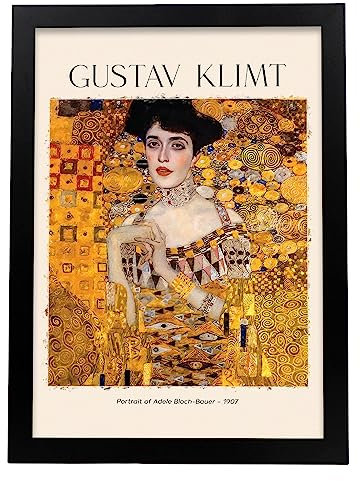 Nacnic Poster Adele -PorträtDekorative Bilder für Ihr Wohnzimmer, Schlafzimmer, Zuhause. Wandkunst-Drucke. Ästhethetische Wandabdrücke, die von Gustav Klimt A3 mit schwarzen Rahmen inspiriert sind
