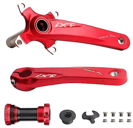 Fahrrad-Kurbel MTB integrierte Kurbelgarnitur 170 mm hohl integrierte Kurbel Geschwindigkeitsunterstützung 32T 34T 36T 38T Aluminiumlegierung Kurbelarm-Set mit Tretlager Fahrrad Kurbelarm-Set (rot)