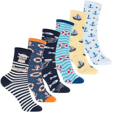 Footstar Bunte Baumwoll Basic Socken (6 Paar) mit lustigen Motiven für Mädchen & Jungen
