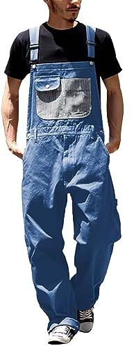 Beokeuioe Leisure Dungarees Men's Modern Jeans Overall Men's Dungarees Men's Jeans Dungarees Men's Denim Dungarees Men's 90s Jeans Jumpsuit Wide Destroyed, blue, XXXXL