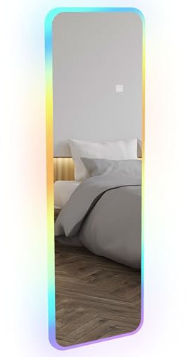 HOMCOM Espejo de Cuerpo Entero con Luces LED 120x40 cm Espejo Rectangular de Pared Ajustable con Iluminación de 7 Colores RGB y Función de Memoria para Dormitorio Vestidor
