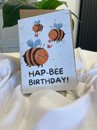GoGiftid Bee Birthday Card Eco-Friendly Basil Seed Paper Greeting Cards Handmade Foldable Card with Envelope – Grows into a Plant