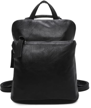 Damen Rucksack Tasche Crossbody Schultertasche Handtasche Messenger Umhängetasche Shopper Cross-Over Handgepäck Vintage Leder Optik Schwarz