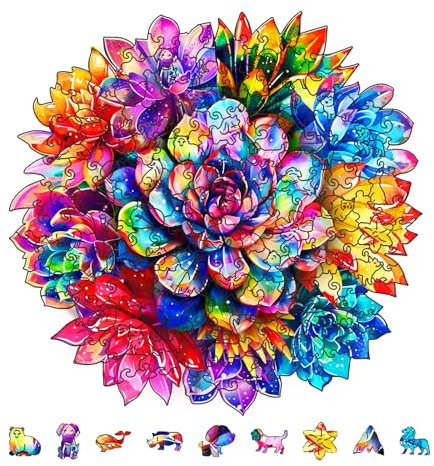 GLOBLELAND 200 Stück Mandala Blumen Holzpuzzle Für Erwachsene, 28x28 cm, Holzpuzzle Für Erwachsene, Einzigartig Geformte Holzpuzzles, Bunte Puzzles Für Weihnachten, Ostern, Geburtstagsgeschenke
