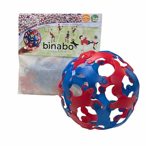 BINABO Click & Kick - Konstruktionsspielzeug Fußball-Set | Bauen deinen eigenen Ball | Kreatives Spiel für Fans | Flexibel, Robust & Öko-Freundlich | Ideal für Freestyle-Tricks (rot-blau)