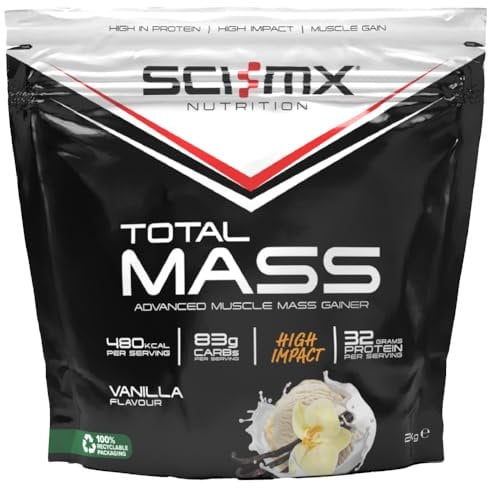 SCI-MX Total Mass - Advanced Muscle Mass Gainer Protein Powder - Muscle Growth & Weight Gain in Vanilla • 32g Protein + 480 Calories per Serving • Non-GMO • 2kg
