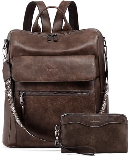 VASCHY Rucksack Damen, Large Vegan Leder Rucksack Set mit Geldbörse Convertible Handtasche für Frauen Arbeit Reisen