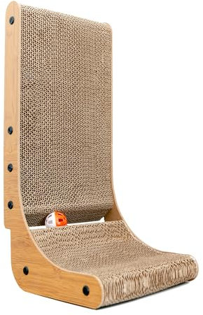 BlueKitten Rascador para Gatos en Forma de L, Rascador de Cartón con Juguete de Bola, Talla M de 49,5 cm (Talla M)