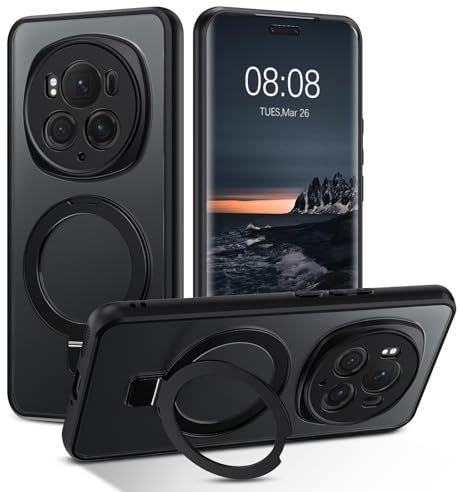 YINLAI Coque pour Honor Magic 6 Pro 5G avec Support, Magnétique Compatible avec MagSafe, Étui Translucide Mat Arrière Antichoc Protection Caméra Case Housse de Téléphone pour Honor Magic 6 Pro, Noir