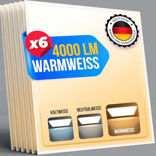 FRESH LED Panel 62x62 Deckenlampe | 4000 lm inkl. Netzteil | Deckenpanel | Flickerfrei Einbau Büro Deckenleuchte | Bürolampe | Warmweiß 3.000 Kelvin (Warmweiß 3.000 Kelvin, 6 Stück)