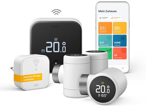 tado° Smartes Heizkörperthermostat X – Starter Kit mit Bridge X, Trio Pack & Funk-Temperatursensor, Heizungssteuerung per App und Smart Speaker (Alexa, Siri, Google Assistant), Energie sparen, DIY