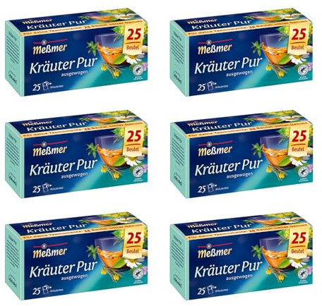 Meßmer Kräuter pur | 6x Kräuter pur Vorteilspaket | 150 Teebeutel | Kräutertee | Glutenfrei | Laktosefrei | Vegan