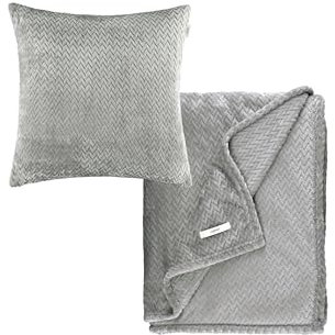 Esprit Premium Wohndecken-Set - Kuscheldecke 140x190cm + Kissenhülle 45x45cm - Oeko-TEX Tagesdecke mit Dekokissenbezug - Flauschige Sofadecke Set - Decke & Kissenbezug Grau