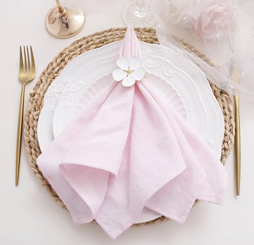 JINVASE Lot de 12 serviettes de table en coton et lin lavables, pour décoration de mariage, rose pâle, 40,6 x 40,6 cm