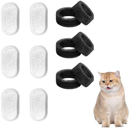 Filtre de Fontaine à Eau,Filtres pour Fontaine à Eau Chat,6 Pcs Filtres + 6 Pcs Éponges de Fontaine,Filtration Multiple,à Eau Filtres de Remplacement Rechange,Élimination Odeurs,6 Pièces