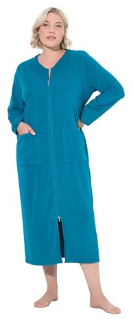 Ulla Popken Damen Bademantel, 2-wege-zipper, Frottee, Kuschelweich Frottee-Bademantel, Lagunen Grün, 74-76 EU