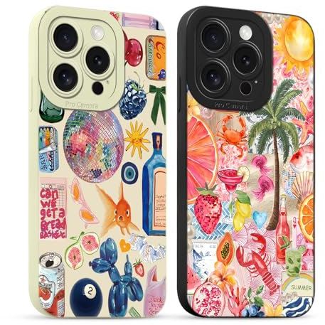 Yirlbey 2 Stück für iPhone 16 Pro Hülle 6,3 Zoll Collage Handyhülle Aesthetic Motiv Muster Design, Weiche Bunt Silikon TPU Bumper Ultra Dünn Kameraschutz Schutzhülle Mädchen Case