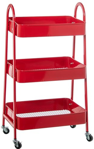 DRW Aufbewahrungswagen mit 3 Einlegeböden aus Metall, Rot, 44 x 31,5 x 79,5 cm