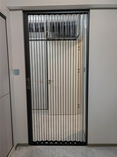 falttür Isolierte Falttür Für Den Innenbereich, Schwarz-weiße Faltschiebetür Im Scheunenstil Mit Acrylglas Und Schloss Für Büro/kleine Räume/Raumteiler/Flur/Badezimmer, Trenntüren(Black,W60in/152cm-h8