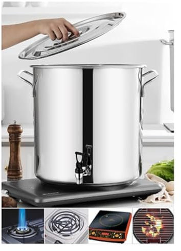 Suppentopf Aus Edelstahl - Suppentopf Mit Zapfhahn, Runder Suppentopf Mit Soft-Touch-Griffen, Suppentopf Aus Edelstahl Mit Verbundboden, 5–65 L Weinkübel, Verdickte Milchkanne Mit Zapfhahn(30*30cm(20L